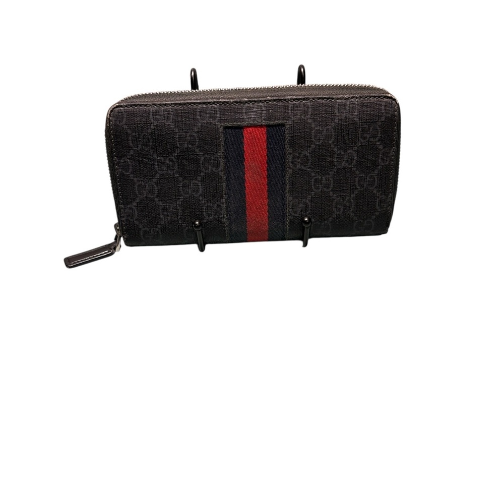 Gucci GG Supreme Web Zip Around Wallet Black Grey Blue Red Stripe GUC